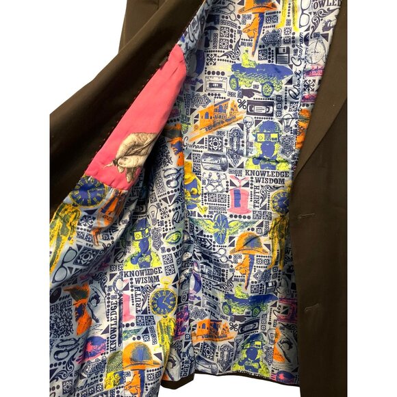 Robert Graham Mens Black Blazer With Colorful Artistic Lining Size 44 - Picture 7 of 8